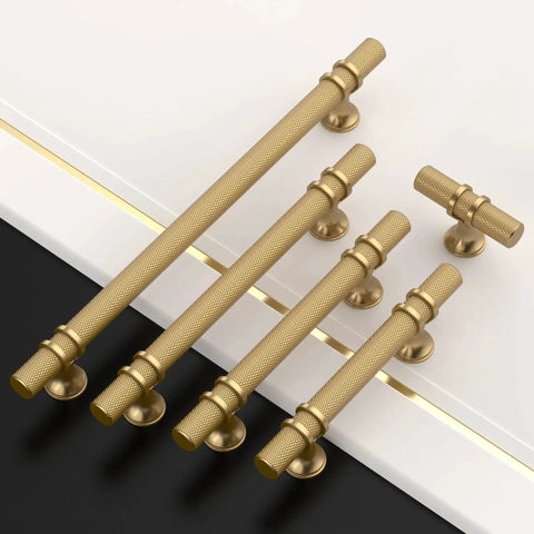 Champagne Bronze Cabinet Knobs 2 Inch T Bar Knurled Pulls 10 Pack Single Hole Drawer Cupboard Kitchen Cabinet Hardware shown.