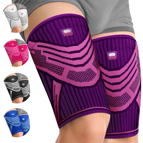 1 Pair Hamstring And Quad Compression Sleeves For Men And Women Upper Leg Thigh Support Anti Slip Running And Workouts Groin And Muscle Recovery Purple XL