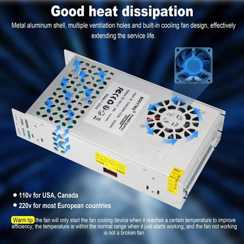 Universal 24V 25A 600W DC Switching Power Supply For 3D Printers, CCTV Security And Projects with cooling fan shown