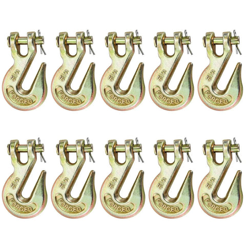 10 Pack Five Sixteenth Inch Clevis Grab Hooks Heavy Duty G70 Forged Steel Chain Hooks With Yellow Chromate Finish 5400 Lbs Capacity