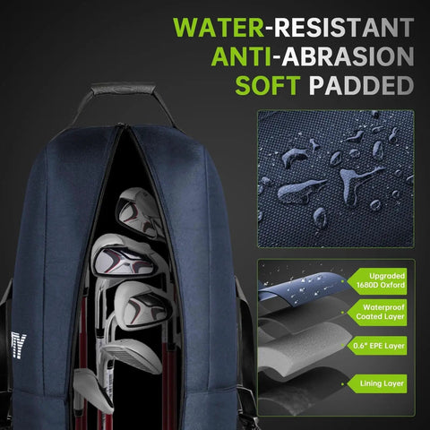Built Tough Padded Golf Travel Bag With Wheels For Airlines Durable 1680D Wear Resistant Oxford And Waterproof Coating Layer