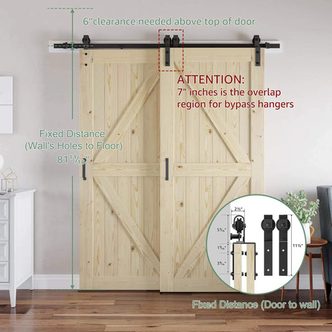 Double 30x80 Inch Solid Wood Barn Door Kit with Bypass Sliding Hardware for 51x80 Inch Opening, Unfinished Surface