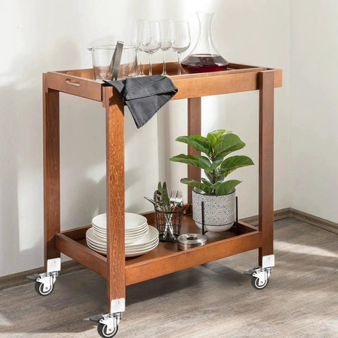 Wooden cart with 1.5 Inch Swivel Caster Wheels With 1 Inch U Bracket Four Pack Mute Casters With Brake for cabinets and furniture.