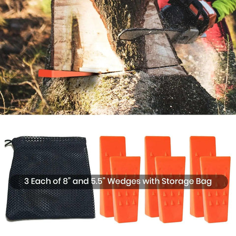 Tree Felling Wedges With Spikes 6 Pack 8 Inch And Five And A Half Inch Wedges With Storage Bag for Loggers
