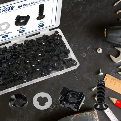 40 Sets M6 Rack Mount Hardware Kit With Cage Nuts, Screws, Nylon Lock Washers, And Washers For Server Racks