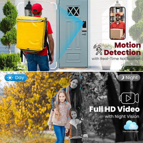Six In One Smart Lock With Camera And Doorbell, Keyless Entry For Front Door With Motion Detection and Night Vision