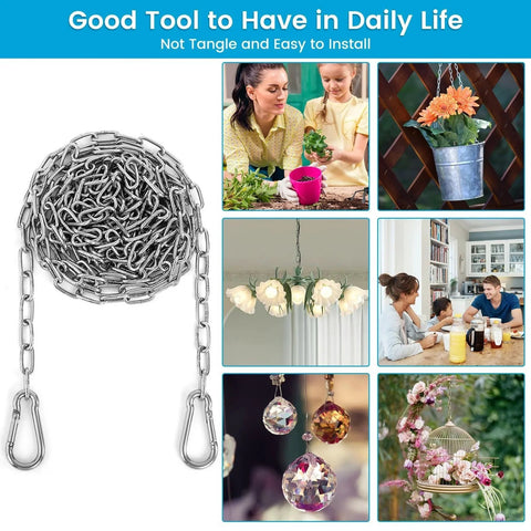 10 Feet Light Duty Stainless Steel Chain With 5 64th Inch Links And 5 32nd Inch Carabiners For Indoor Outdoor Use