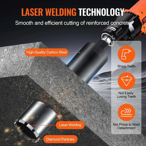 Beast Mode Diamond Core Drill Bit For Wet Concrete 4.25 Inch Diameter 14 Inch Depth Saw Blade Included laser welding detail