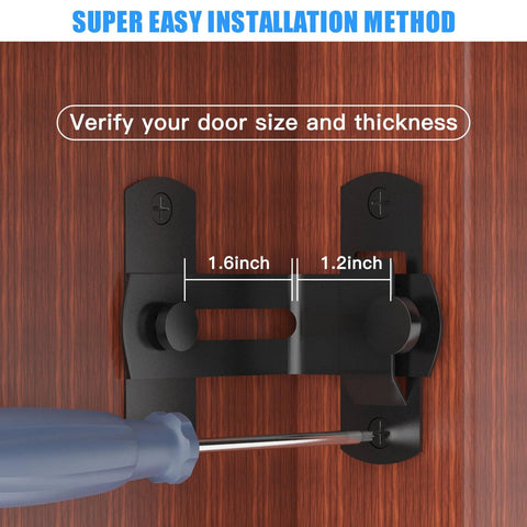 Close-up of 90 Degree Flip Barn Door Lock For Privacy And Security Hook Gate Latch made from 304 stainless steel being installed on wood surface.