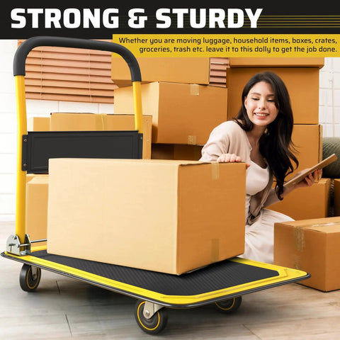 Heavy Duty Foldable Push Cart Dolly With 660 Lb Capacity And Upgraded Collapsible Hand Truck Folding Platform Swivel Wheels Bright Yellow
