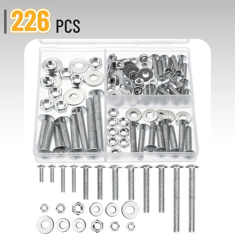 Heavy Duty Bolt Nut And Washer Kit For DIY Projects And Home Repairs, 226 Piece Assortment displayed in organizer box