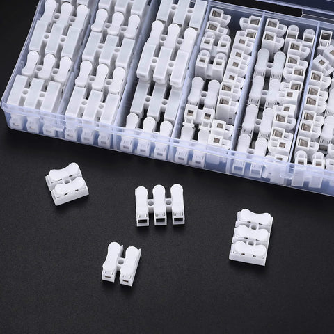 65 Piece Spring Wire Connector Set With Push In 2 Pin Quick Terminals For Electrical Projects in plastic box