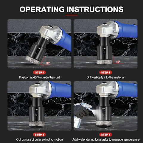 Pro Grade Diamond Core Drill Bit For Angle Grinders PATIKIL Four And One Half Inch Diamond Hole Saw 115mm with operating instructions