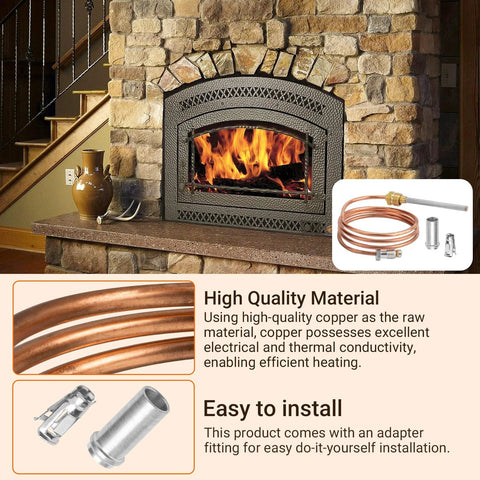 Thermocouple CQ100A1039, 30-inch copper coil with adapter fittings for Honeywell pilot burners; for boilers and gas furnaces.