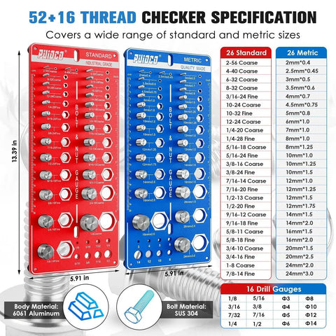 All In One Nut And Bolt Thread Checker Gauge with Standard and Metric Sizes 68 Thread Sizes for size identification