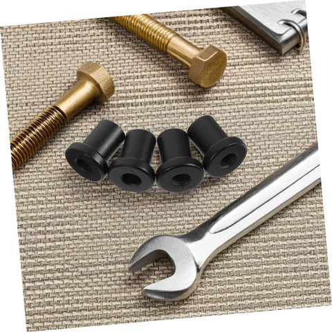 Beefy Carbon Steel Sliding Barn Door Clamps 4 Pack showing heavy duty track hardware with wrench and bolts for barn doors.