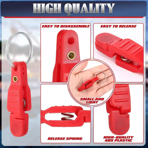 Heavy Tension Snap Release Clips Padded Trolling Clips With Key Ring For Weight Planer Boards Offshore Kites Downrigger Fishing Red Classic 20 Pack Built Tough For Saltwater And Freshwater Use Easy Release And Durable Seawater Safe Honoson shown with key ring and easy release features