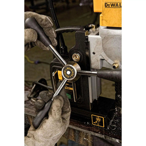 Magnetic Drill Press With 2 Inch Capacity And 4 Inch Travel 10 Amp Motor Quick Change Chuck 2 Speed Settings Overload Protection in use