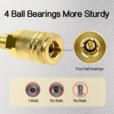 Four ball bearings in two pack one quarter inch NPT M Style brass air coupler quick connect fittings high flow brass couplers