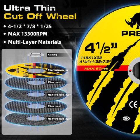 All In One Pro Grade 26 Piece Angle Grinder Disc Set With 20 4.5 Inch Cut Off Wheels, details of multi-layer construction.