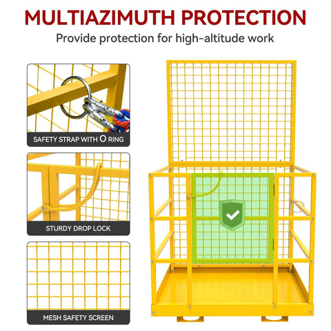 Heavy Duty Forklift Safety Cage 1400 Lb Work Platform Guard Rails Collapsible with mesh safety screen and drop lock