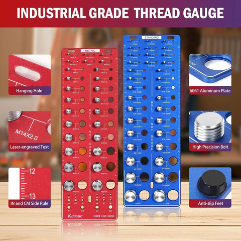 76 Piece Thread Checker Gauge Set Featuring 34 Standard And 26 Metric Thread Sizes Plus 16 Screw Size Gauges Aluminum Plate