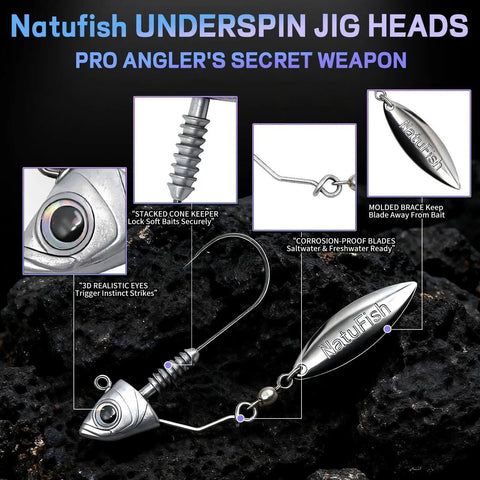 Six Pack Swimbait Jig Heads With Stacked Cone Keeper Anti Rust Brass Blade Flash Eyes And Spinning Underspin for fishing