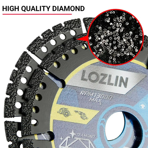 Close-up of Versatile 3 Pack 4.5 Inch Diamond Multi Purpose Saw Blades For Angle Grinder with 0.87 Inch arbor