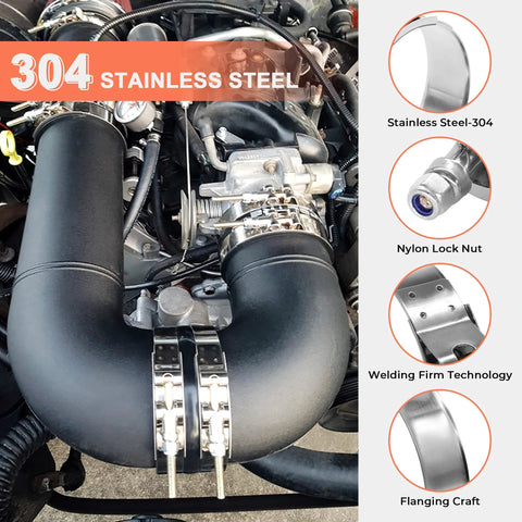 WYSIWYKA 4-pack 1 in T-bolt hose clamps, 304 stainless steel, installed on turbo intake hose