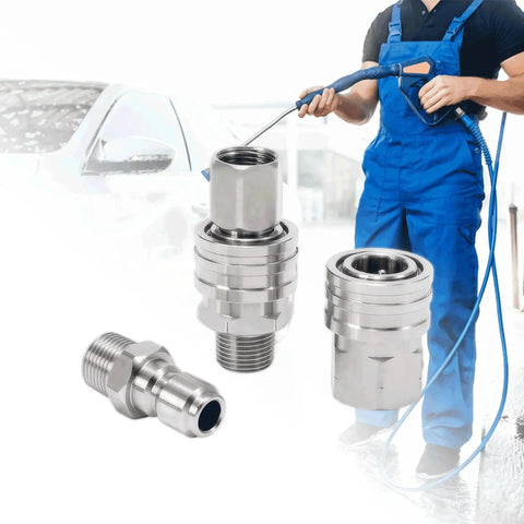 Heavy Duty Stainless Steel Quick Connect Pressure Washer Fittings Kit For Three Eighth Inch Hoses Easy Install Pro Grade Adapter