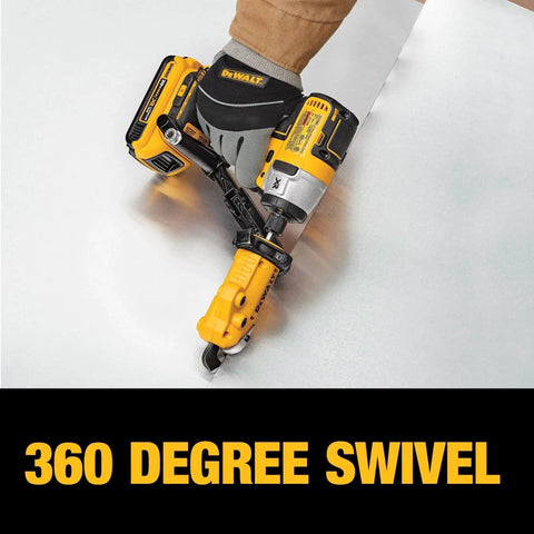 Beefy Heavy Duty Metal Shear Drill Attachment With 360 Degree Pivoting Head For Cutting 18 Gauge Metal In Use