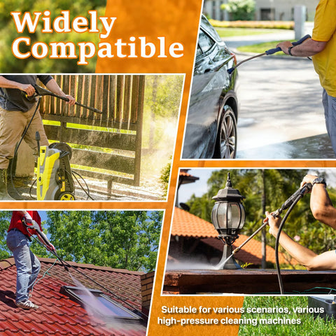 Twinkle Star pressure washer adapter set, M22 14 mm swivel to 3/8" QC and 3/4" quick release, shown in a collage of cleaning scenarios