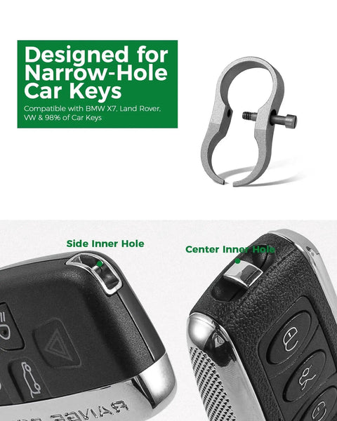 Titanium Alloy Car Key Chain Ring With Mini Key Shackle And Small Screwdriver For Narrow Hole Car Keys shown with car keys