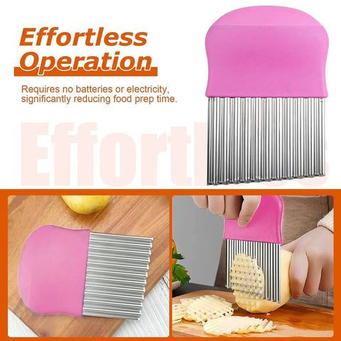 Waffle Fry Cutter And Crinkle Cut Knife Set 2 Pack Stainless Steel Wave Blade Potatoes Slicer For Waffle Fries Mushrooms Cheese Veggies Black And Pink Durable Rust Resistant Kitchen Tool