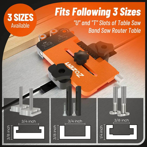 2 In 1 Thin Rip Jig With Feather Board For Table Saw, Reduces Kickback, fits 3/4 and 3/8 inch slots, includes pro-grade scale.