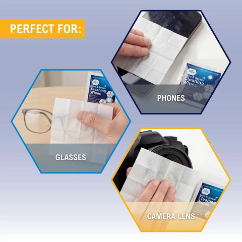 Anti Fog Lens And Screen Cleaning Wipes for Eyeglasses and Devices Premoistened used on glasses, phones, and camera lens