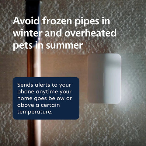 Temperature Sensor For Home Security With Hot And Cold Detection And Customizable Alerts From 0 Fahrenheit To 127 Fahrenheit Works With SimpliSafe System Latest Gen To Protect Pipes Pets And Belongings installed on wall