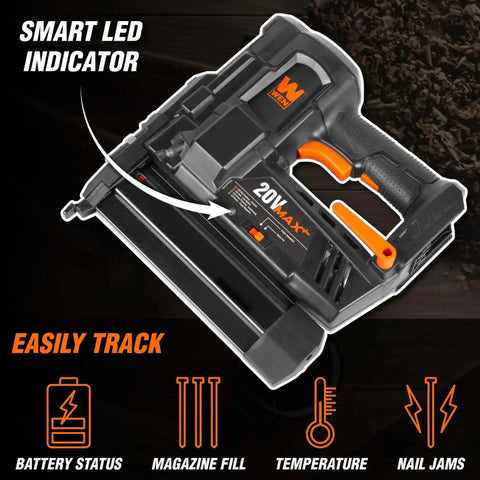 Cordless 20V Max 18 Gauge Brad Nailer With 2.0Ah Battery And Charger, 100 Nail Magazine Capacity, No Air Hose, LED indicator