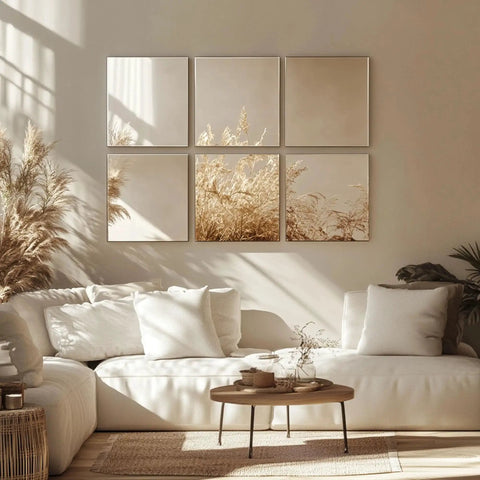 Silver Mirror Acrylic Sheets 2 Pack 12 by 16 Inches One Eighth Inch Thick Reflective Acrylic for Laser Cutting DIY Crafts shown on a wall in a living room.