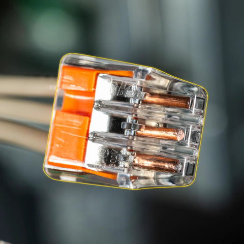 Ideal In-Sure 3-port push-in wire connector, orange transparent housing for solid and stranded wires