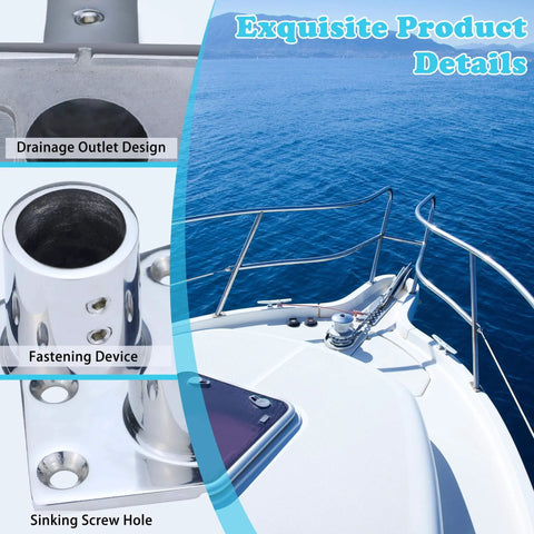Beefy Heavy Duty Marine Grade 316 Stainless Steel Hand Rail Bases For Seven Eighths And One Inch Tubes With 90 Degree Rectangular