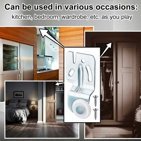 Sliding Closet Door Roller Hardware Kit 10 Pcs Replacement For Top Hung Bypass Wardrobe Doors Seven Eighths Inch Diameter Rollers With About One Half Inch Offset Precise Fit Durable Metal Components For Smooth Operation visible with application examples.