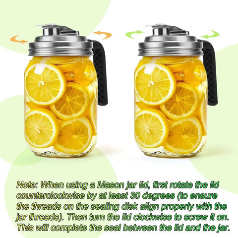 Stainless Steel Pour Spout Lid With Handle For Wide Mouth Jars on mason jars with lemon slices, airtight seal, 2 pack