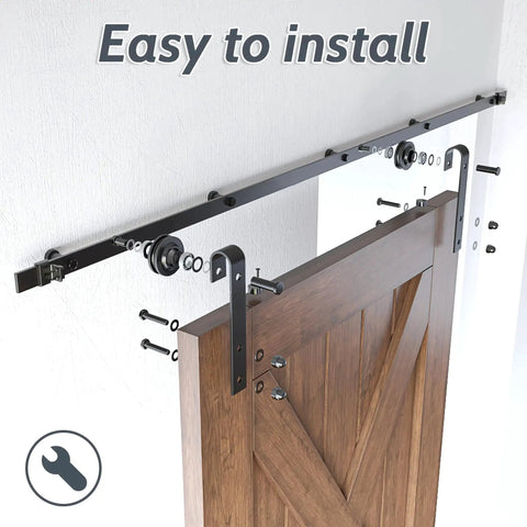 Nine Foot Single Sliding Barn Door Hardware Kit With Track For Quiet Smooth Operation, Carbon Steel Upgrade Lightweight Yet Strong, Load Capacity Up To Two Hundred Sixty Five Pounds