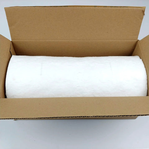 Ceramic fiber insulation blanket roll, white, 1 in thick, 16 in x 48 in, inside a brown cardboard box.