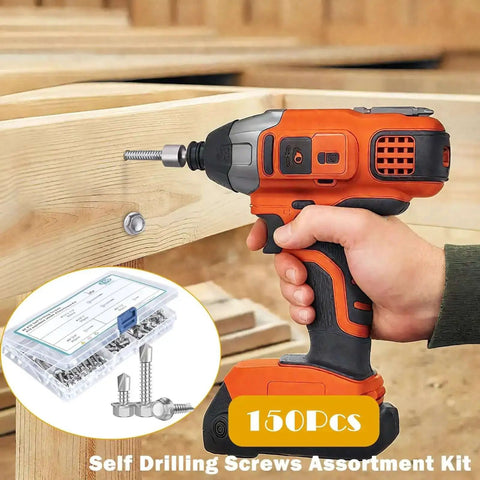 Heavy Duty 150 Piece Self Drilling Screws Kit Stainless Steel Rust Resistant Hex Washer Head Tek Screws for Sheet Metal No Pre Drill Needed