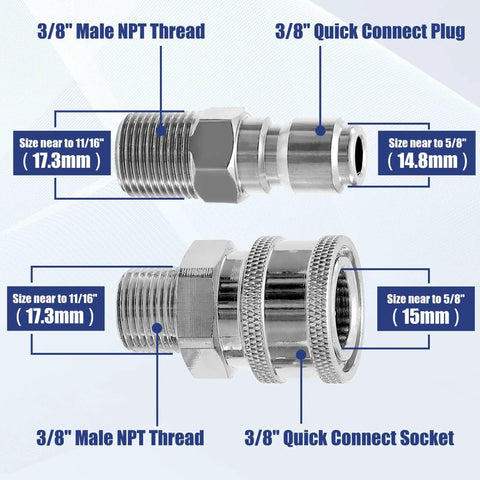 Three Eighths Inch Quick Connect Ball Valve Kit For High Pressure Washers, Stainless Steel Valve, 5000 PSI Capacity