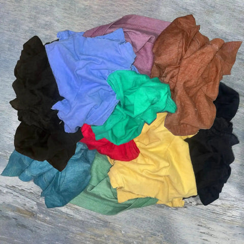 Colorful Recycled Cotton Rags For Home And Shop, Extra Absorbent 50 Lb Box Of T Shirt Scraps, Multipurpose Cleaning Cloths Display