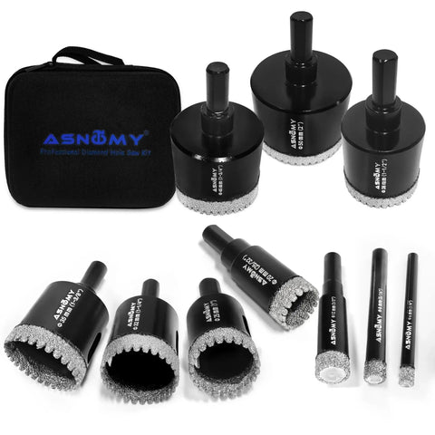 10 Piece Serrated Diamond Hole Saw Set One Quarter Inch To Two Inch Core Drill Bits For Porcelain Tile Glass Ceramic Stone