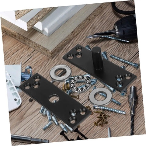 Heavy Duty 360 Degree Hidden Door Pivot Hinge For Concealed Cabinets And Bookcases, Stainless Steel parts on wood surface